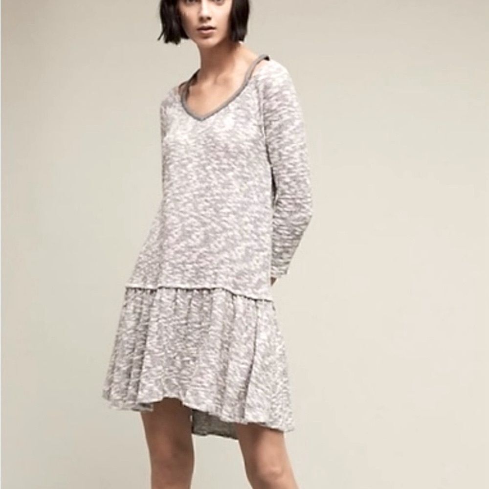 Anthropologie Saturday Sunday Anka Drop Waist Dress Cutout Shoulder Gray S